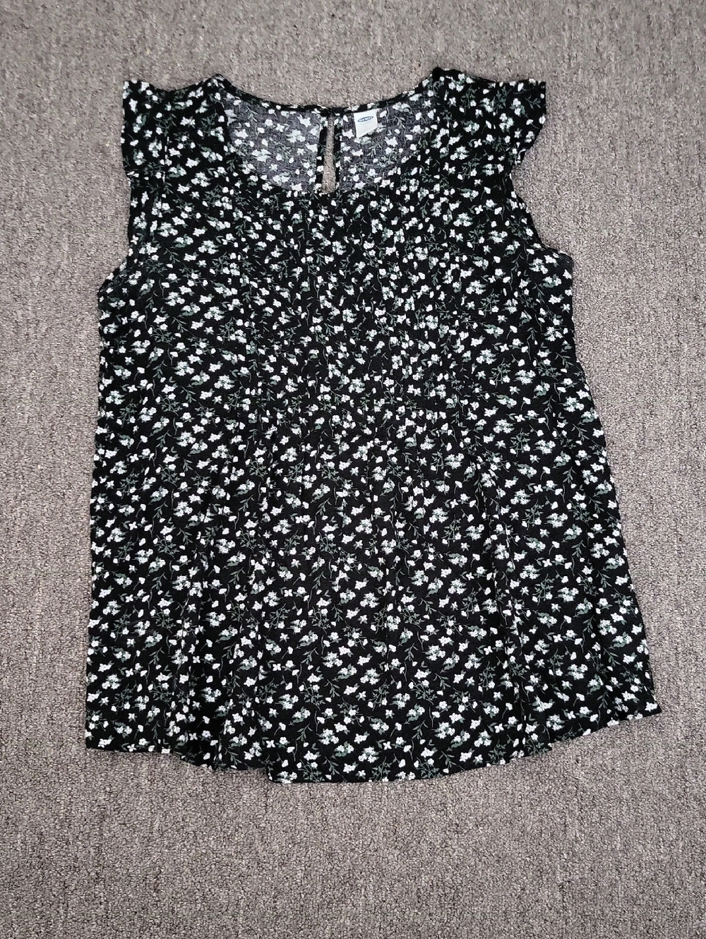 Old Navy Black Floral Cap-Sleeve Blouse